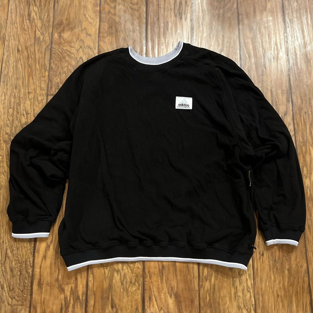Vintage 90s Adidas Basketball Black Crewneck Sweatshirt - Men’s Large